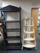 A set of painted open shelves together with a set of painted corner shelves