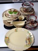 A tray of 23 pieces of Royal Staffordshire rural scenes dinner china designed by Clarice Cliff