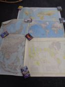 Five rolled 20th century colour maps to include World Time Zone map,
