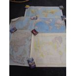 Five rolled 20th century colour maps to include World Time Zone map,