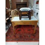 A contemporary pine single drawer side table together with a footstool