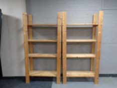 Two sets of pine shelves