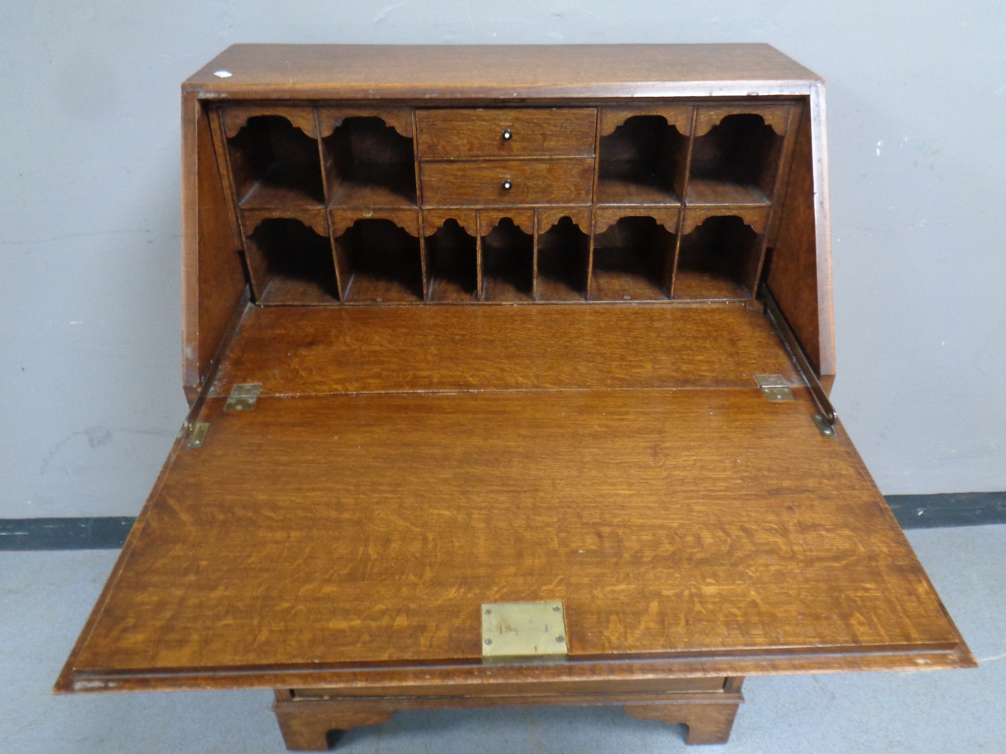 A 19th century oak writing bureau fitted four drawers beneath - Image 2 of 2