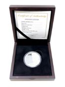 A Winston Churchill Jersey Silver £5 Proof Coin, boxed with certificate of authenticity.