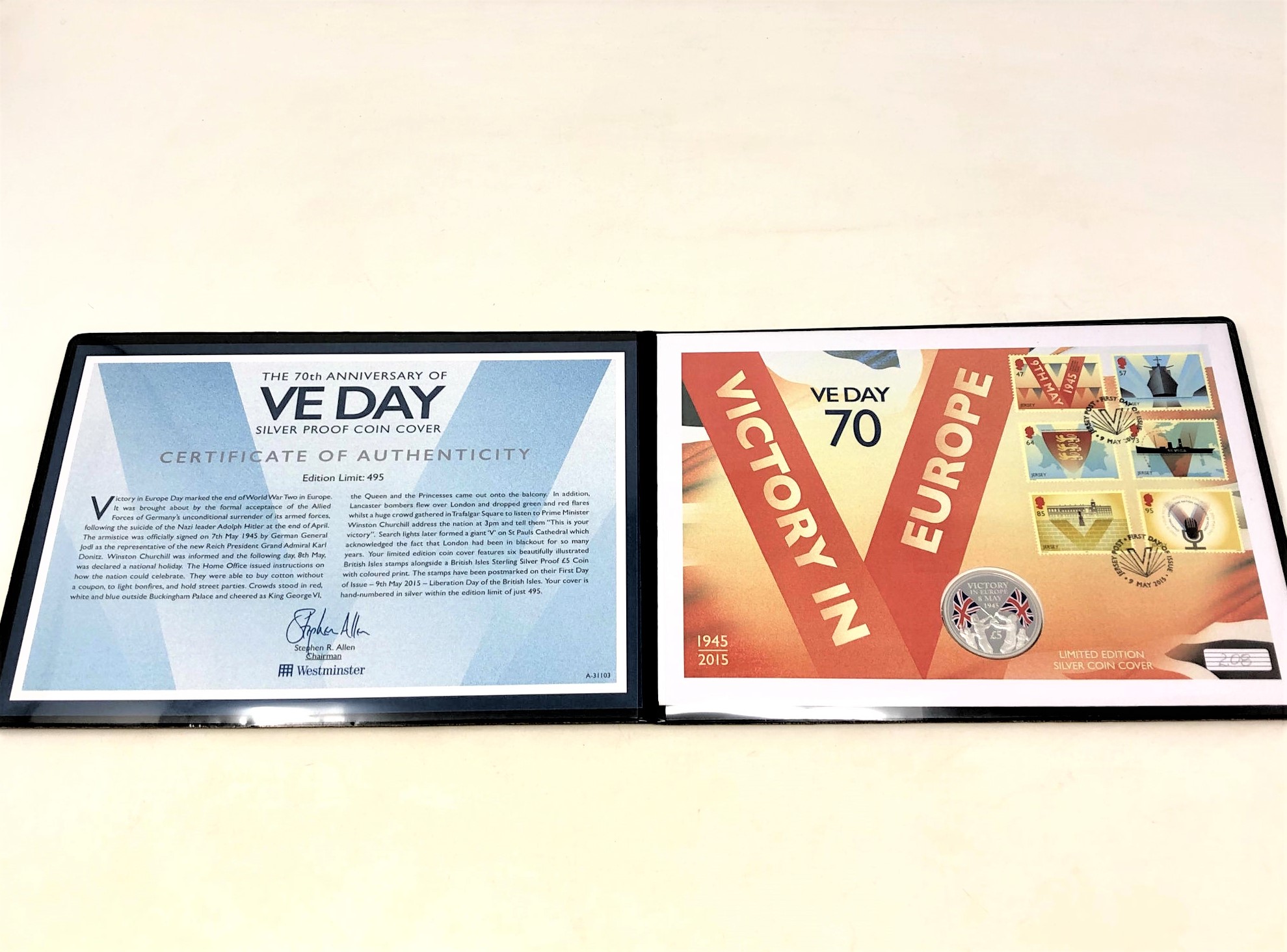 A 70th Anniversary of VE Day Silver Proof Coin Cover.