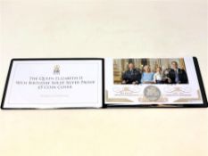 A Queen Elizabeth II 90th Birthday Solid Silver Proof £5 Coin Cover.