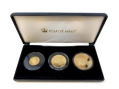 A Jubilee Mint Elizabeth II Sapphire Jubilee Three Coin Set comprising £5, £2 and £1 coins,