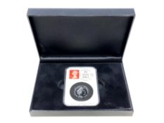 A DateStamp Winston Churchill £20 Commemorative Pure Silver Coin, boxed.