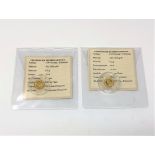 Two 14ct gold Commemorative Princess Diana Coins, 1g gross.