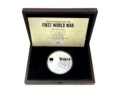 The Centenary of the First World War Silver Proof 5oz Coin, boxed with certificate of authenticity.