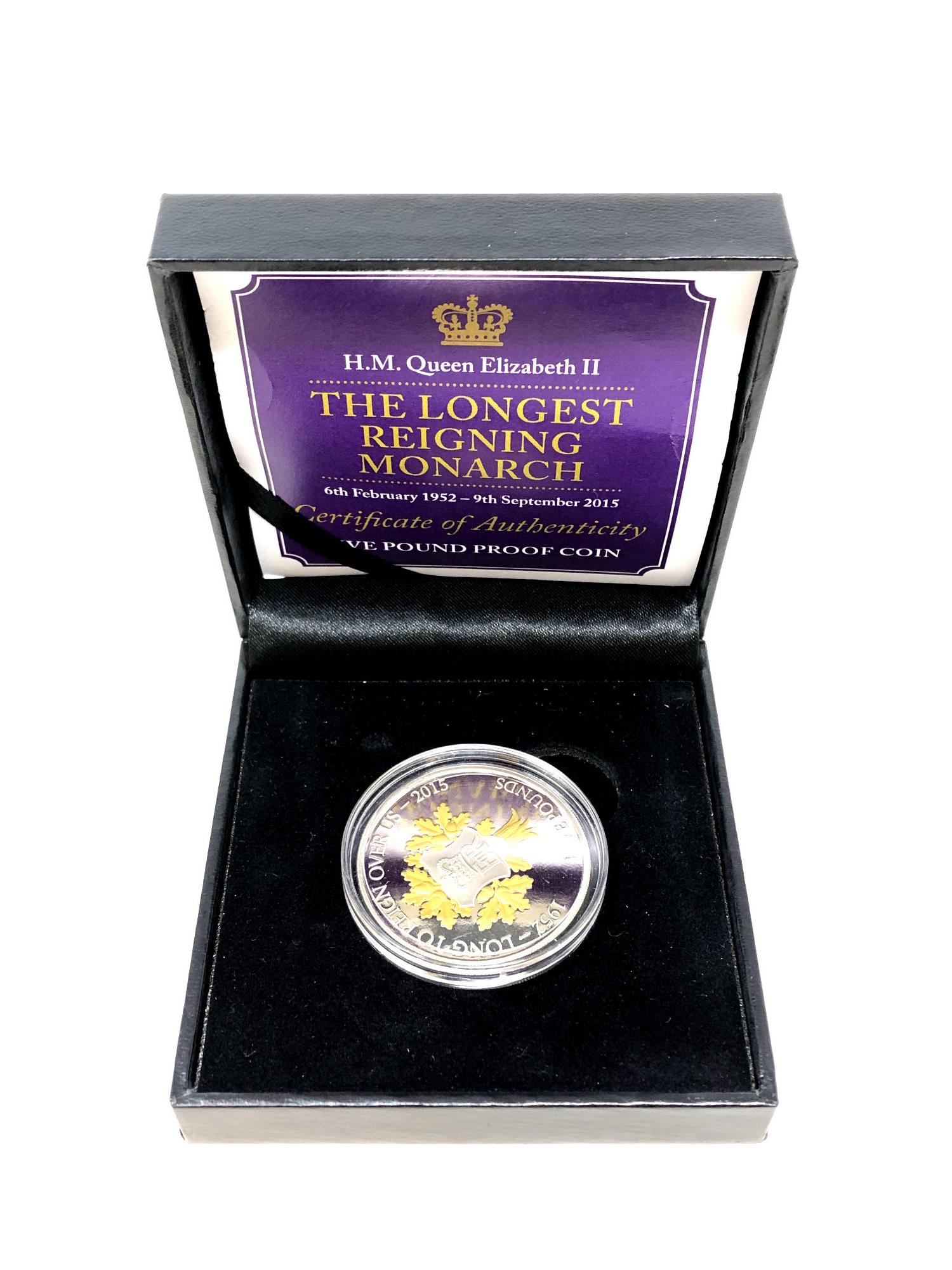 A Queen Elizabeth II Longest Reigning Monarch 2015 Five Pound Proof Coin,