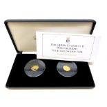 The Queen Elizabeth II 90th Birthday Solid Gold Coin P:air, each struck in 9ct gold and weighing 1g,