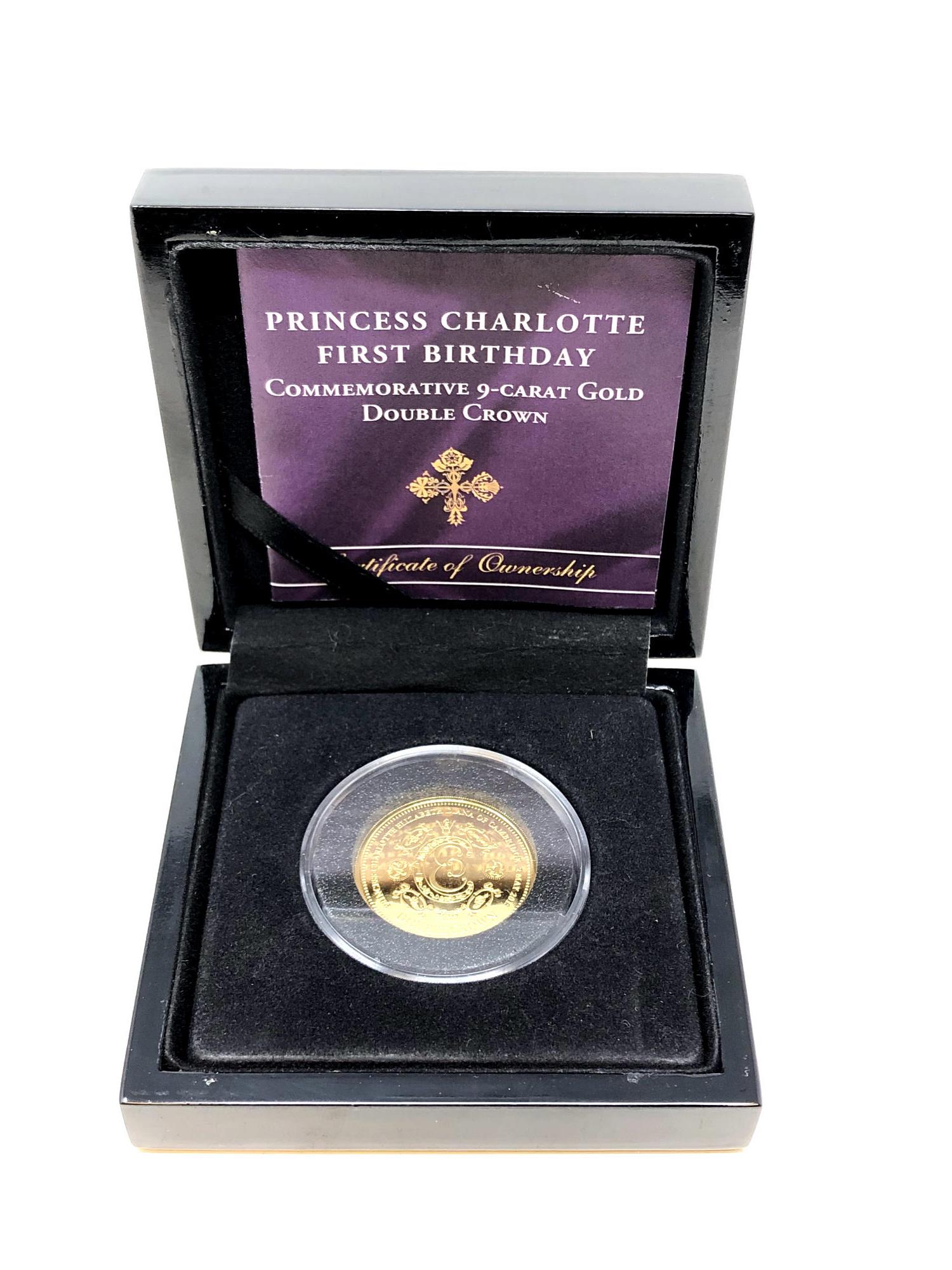 A Bradford Exchange Princess Charlotte First Birthday Double Gold Crown, struck in 9ct gold, 4g,