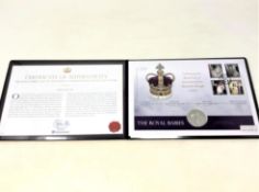 A Royal Babies Line of Succession Commemorative Silver Coin Cover.