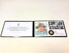 The Queen Elizabeth II 90th Birthday Gold Proof Presentation Cover, struck in 22ct gold, 8g.