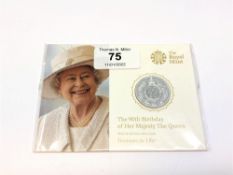 A Royal Mint Queen Elizabeth II 90th Birthday 2016 £20 Fine Silver Coin.