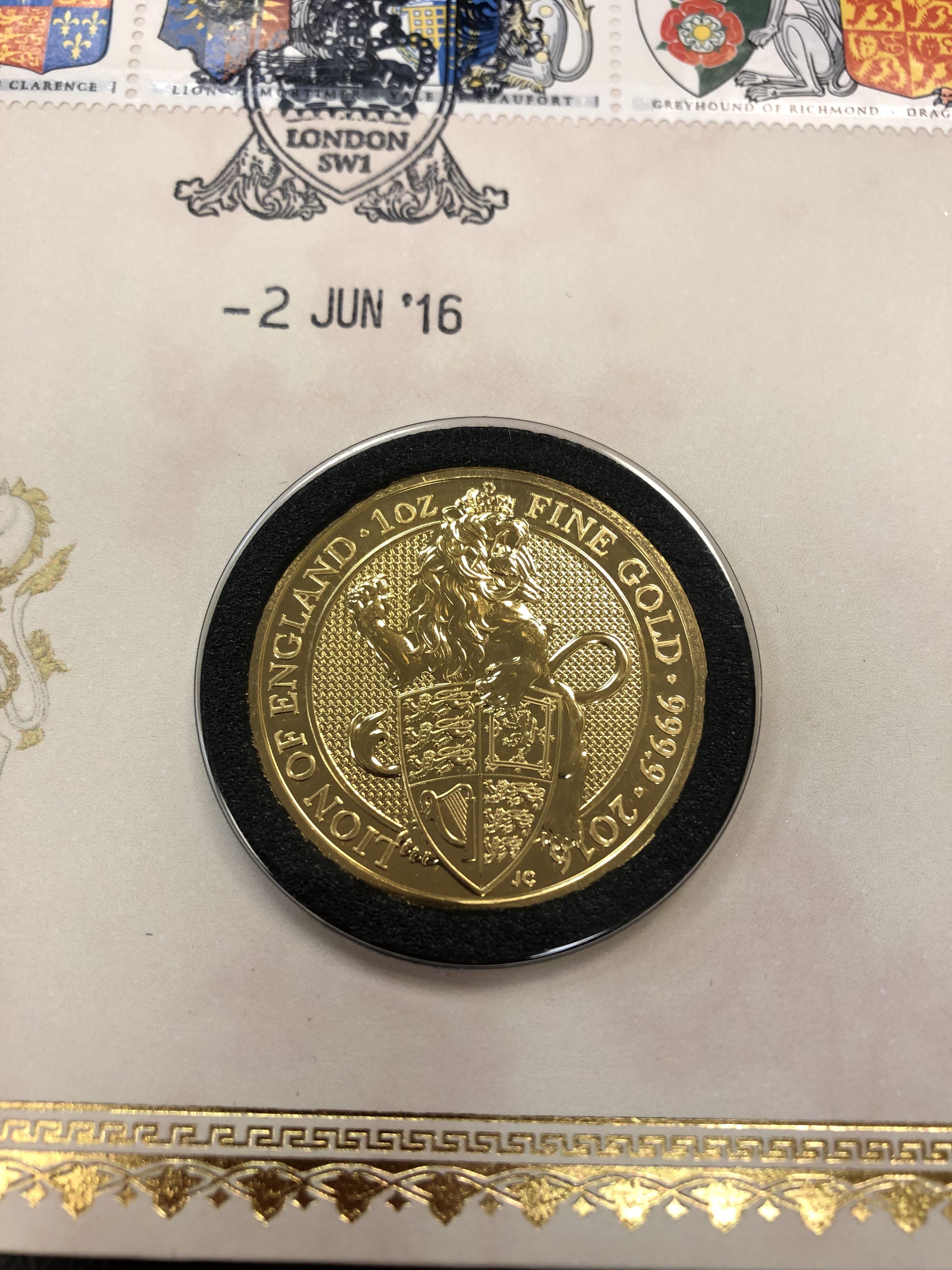 The Queen's Beasts 1oz Fine Gold Presentation Cover, with certificate of authenticity. - Image 2 of 3