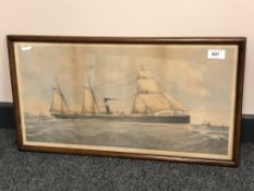 After W T Baldwin : A three masted naval ship,