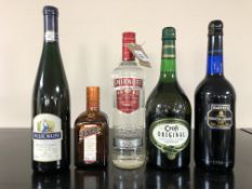 A bottle of Smirnoff Vodka, 70cl, together with four further bottles to include Croft Sherry,