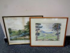 A G E Patterson watercolour, cattle grazing in a rural landscape, dated 1951,