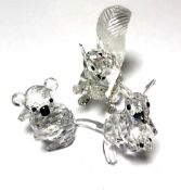 Three Swarovski crystal figures, kangaroo, squirrel,