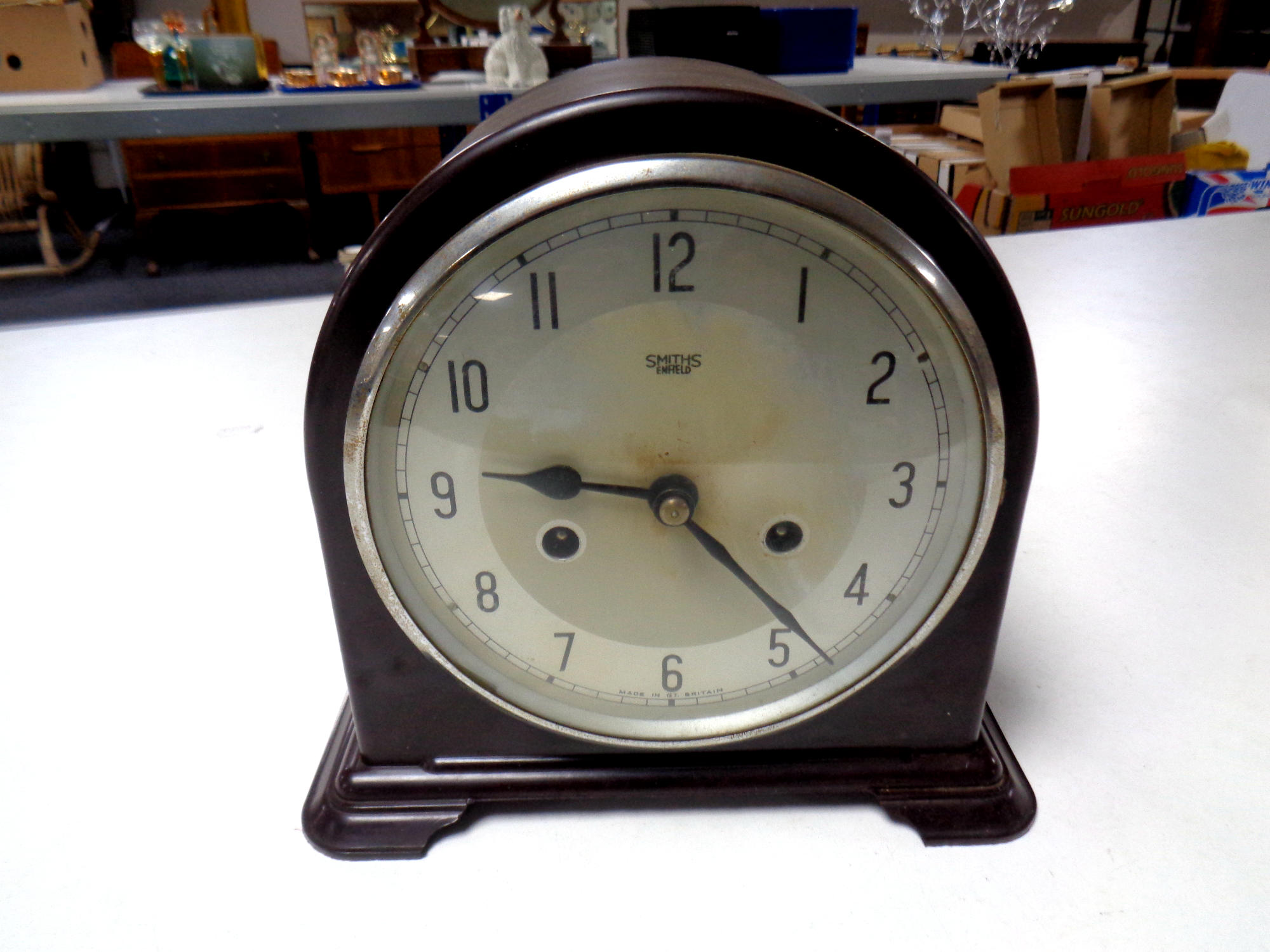 A 1930s Smiths Enfield Bakelite cased mantel clock