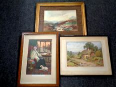 A 20th century watercolour, moorland scene, in a gilt frame, together with an S Stanard print,