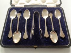 A set of six cased silver teaspoons, Sheffield 1921, weight 43g,