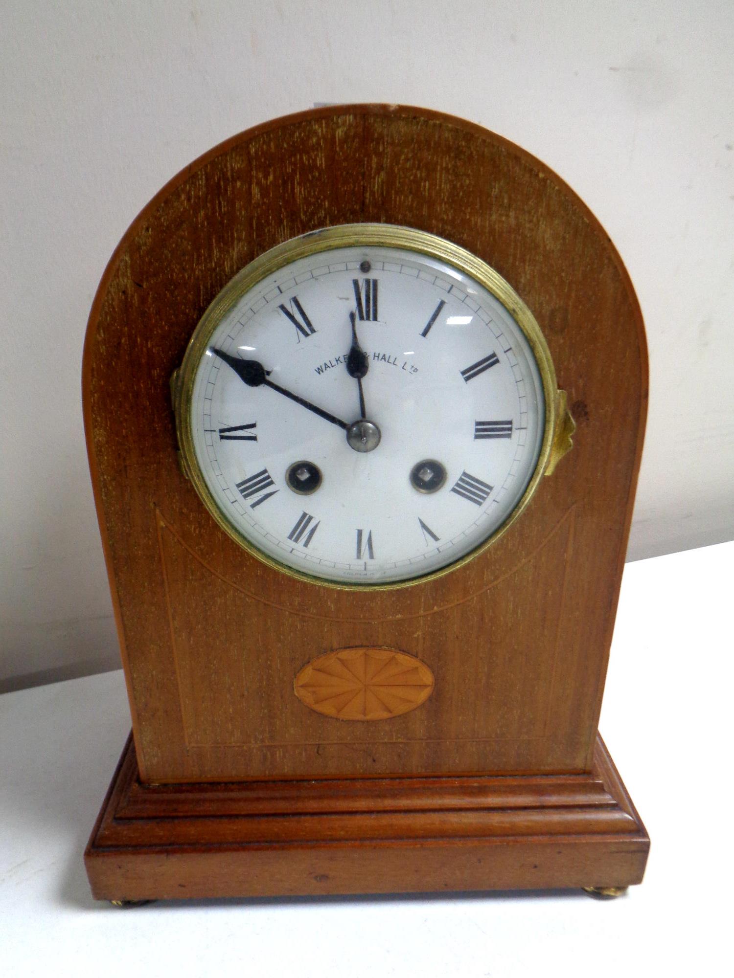 An Edwardian inlaid mahogany cased bracket clock by Walker and Hall Ltd