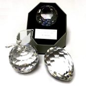 Three Swarovski crystal ornaments, apple,