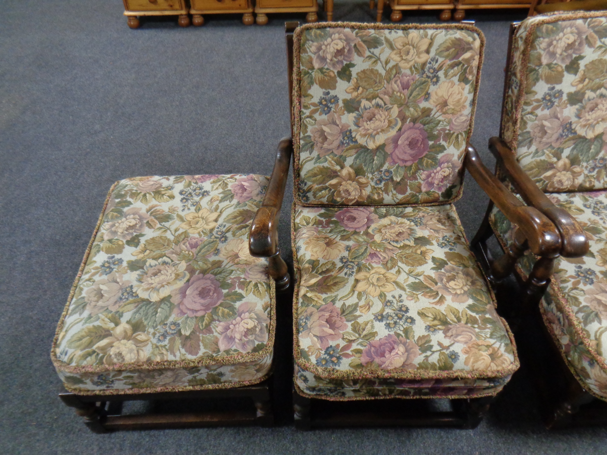 An Ercol wood framed four piece lounge suite comprising of three seater settee, - Image 3 of 3