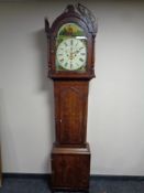 A George III inlaid oak cased longcase clock with painted dial (as found)