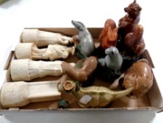 A box containing seven Beswick Beneagles Scotch Whisky china animal decanters, five sealed,
