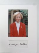 A Rosalynn Carter autograph with accompanying photograph in mount