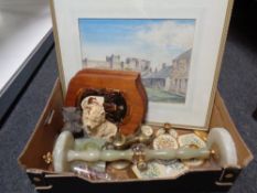 A box containing miscellaneous to include onyx smoker's stand and ashtray, dressing table set,