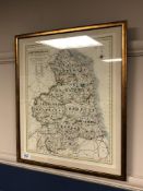A hand coloured map of Northumberland depicting places of the meeting of foxhounds by J and C
