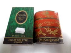 Two bottles of perfume, Christian Dior Poison and Yves Saint Laurent Opium, in original boxes,