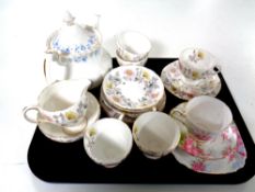 A tray containing part Foley Somerset bone china tea service together with a Royal Albert china