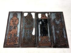 Four metal printing frames depicting knights in armour.