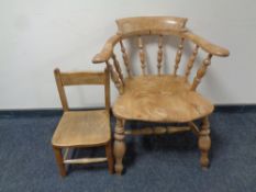 An Edwardian smoker's armchair together with a child's chair