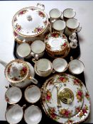 Two trays containing forty pieces of Royal Albert Old Country Roses tea and dinner china