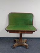 A William IV rosewood turnover top card table (as found)