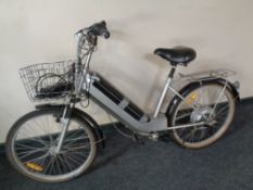 An electric bike with basket and charger