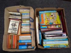 Two boxes of a quantity of hardback and paperback volumes, gardening, reference, novels,