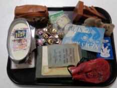 A tray containing miscellaneous to include costume jewellery, glass marbles, playing cards,