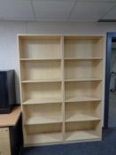 A pair of open bookshelves in a pine finish, height 202cm,
