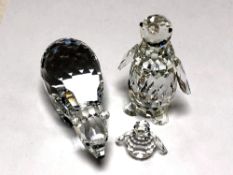 Three Swarovski crystal figures, polar bear,