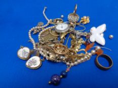 A quantity of costume jewellery, earrings,