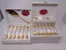 Four boxed sets of Royal Albert Old Country Roses gold plated cutlery to include two sets of cake