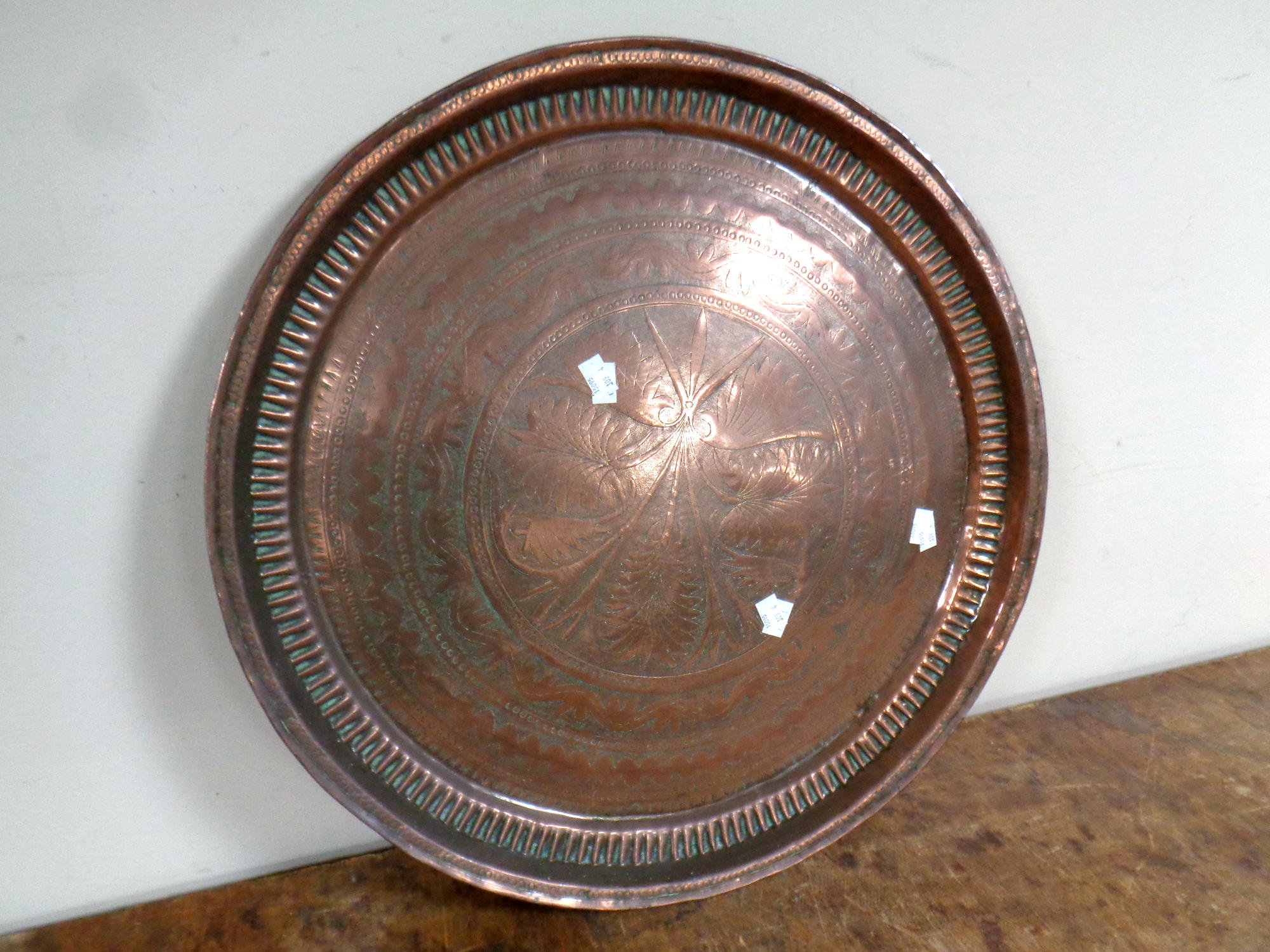 An antique copper Eastern tray,